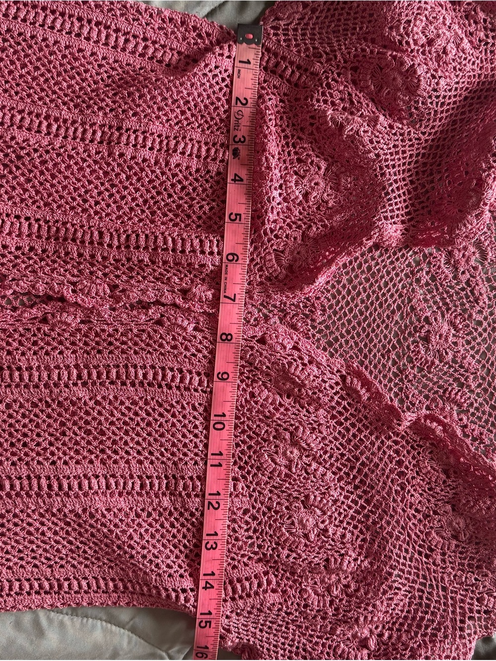 Vintage Pink Crochet Openwork Short-Sleeve Cardigan - Picture 7 of 7